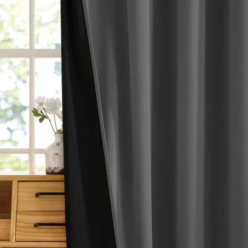 Miniatura 6 de RYB HOME Cortinas opacas grises de 63 pulgadas de largo para dormitorio, cortinas de ventana 100% opacas con aislamiento térmico y reducción