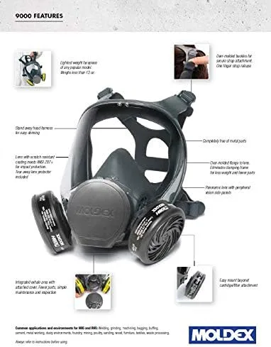 Miniatura 4 de Moldex Respirador de cara completa Reuasble serie 9000 con cartucho de vapor orgánico/gas ácido 7003 (1 cada uno) (mediano)