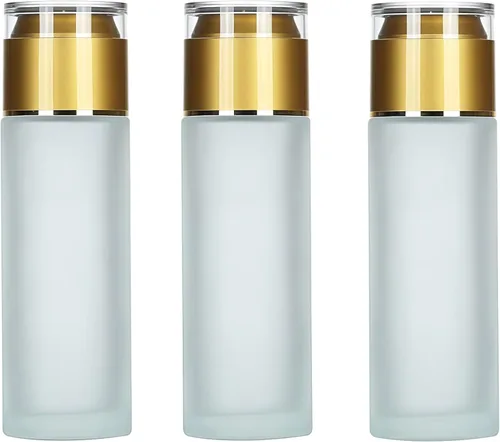 Miniatura 10 de QUUPY Paquete de 3 botellas vacías recargables de vidrio esmerilado transparente, dispensadores de cosméticos portátiles de viaje para loción