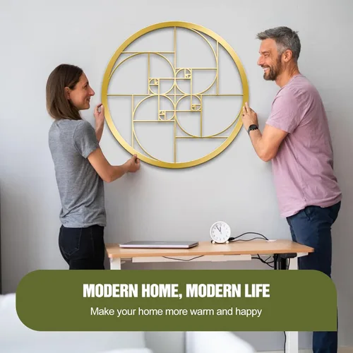 Miniatura 7 de LZAOA Fibonacci - Arte de pared de metal en espiral, arte matemático Fibonacci espiral dorada, decoración de pared de metal para sala de estar