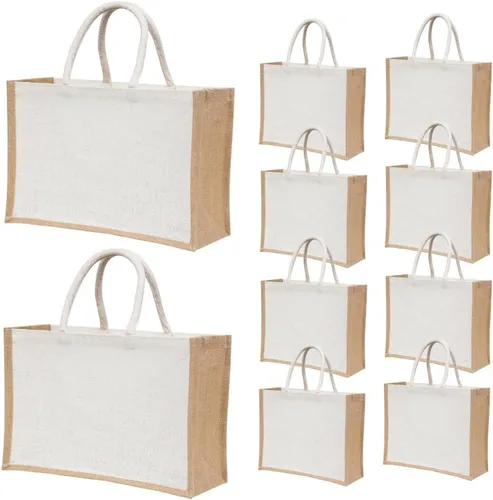Miniatura 5 de Paquete de 2 bolsas grandes de yute con asas de 15.8 x 11.9 x 5.9 pulgadas, bolsas de regalo de arpillera reutilizables para compras, playa, bodas