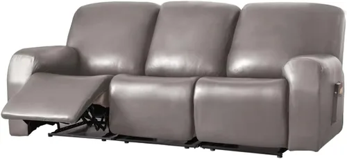 Miniatura 21 de Vctops - Funda elástica de 6 piezas para sofá biplaza reclinable, de cuero sintético impermeable, protector de muebles antideslizante con borde Negro
