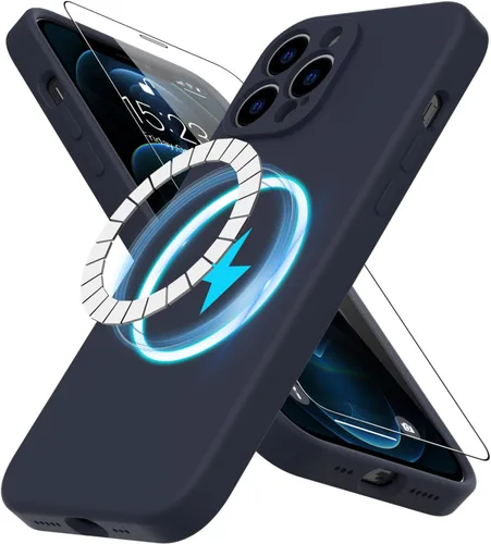 Miniatura 32 de DEENAKIN Funda magnética de silicona para iPhone 12 Pro con protector de pantalla, compatible con MagSafe, protección de cámara, funda protectora