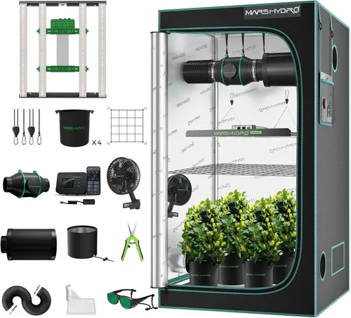 Miniatura 10 de MARS HYDRO Kit completo de tienda de cultivo de 2 x 2 con ventilador de 10 velocidades, luz LED TS600 de 100 W de espectro completo, 24 x 24 x 55