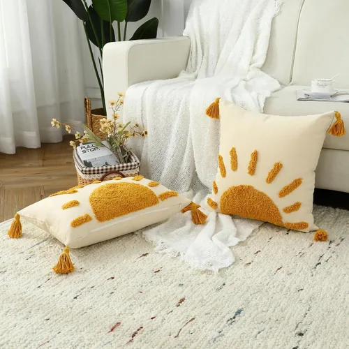 Miniatura 5 de Fundas de almohada bohemias de 18 x 18 pulgadas, fundas de almohada decorativas de sol con borlas, funda de almohada moderna marroquí para sofá