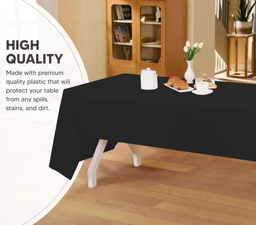 Miniatura 4 de Utopia Kitchen Mantel de plástico desechable (paquete de 6 unidades, 54 x 108 pulgadas), mantel rectangular negro, impermeable, resistente a