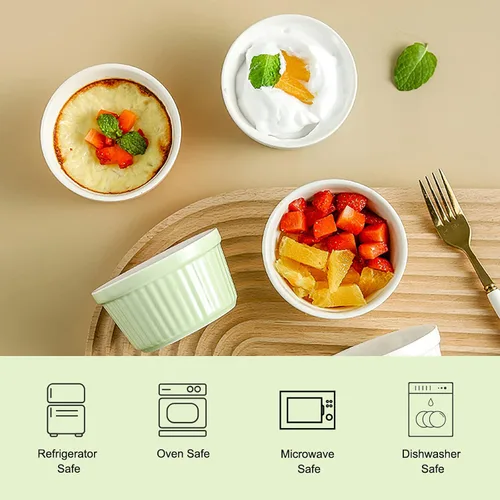 Miniatura 2 de Juego de 4 moldes de cerámica para hornear y postres, cuencos de porcelana aptos para horno para crema brulee, souffles, pudines y salsas, tazas