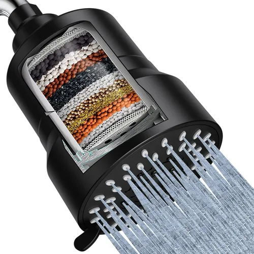 Cabezal de ducha filtrado, cabezal de ducha de alta presión de 3 modos con cartucho de filtro de ducha de agua dura de 15 etapas para eliminar el
