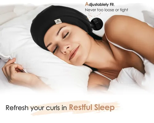 Miniatura 3 de YANIBEST - Gorro de satén de seda para dormir y cubrir el cabello, holgado, ajustable y con forro de seda para cabello rizado y trenzas