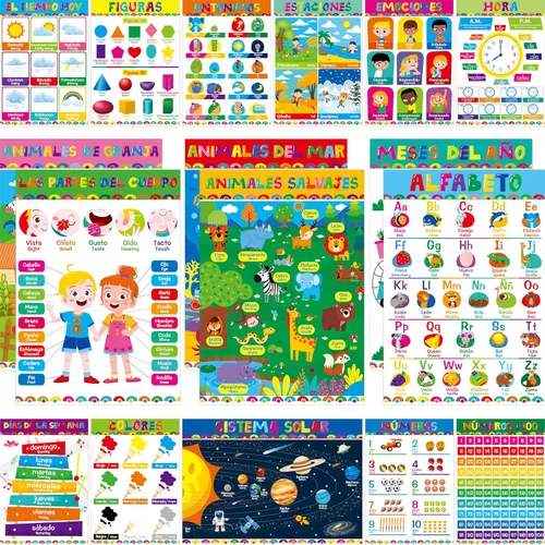Miniatura 8 de Gethelud 17 Paquetes de Pósteres Educativos, Herramientas de Aprendizaje Preescolar Cubiertas con Película PET para Guardería, Jardín de Infantes