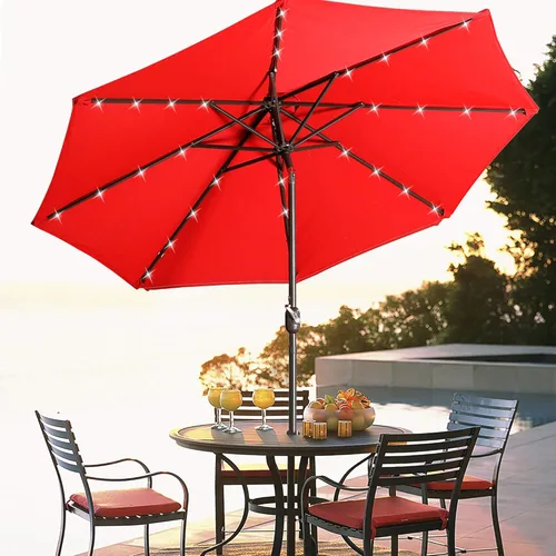 Miniatura 9 de MONDAWE Sombrilla de patio al aire libre de 9 pies con botón de inclinación y manivela, sombrilla redonda de aluminio con 8 varillas resistentes