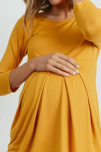 Miniatura 14 de LaClef - Blusa de maternidad para mujer, cuello redondo, manga 3/4, plisada al frente, estilo peplum