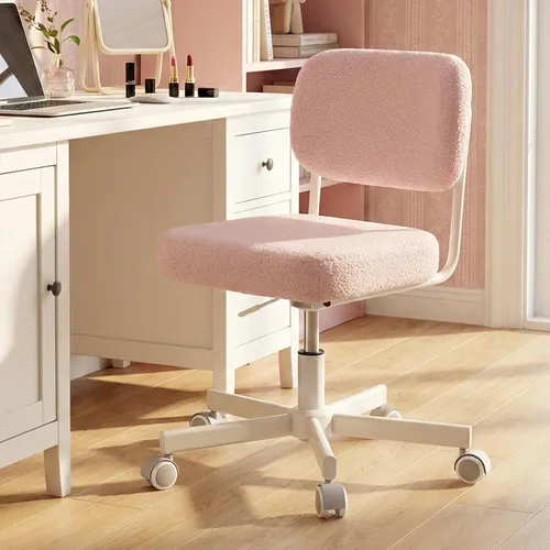 Miniatura 9 de Silla de oficina, moderna silla de escritorio Farbic pequeña sin brazos con respaldo, ruedas silenciosas, silla giratoria de altura ajustable, Blanco