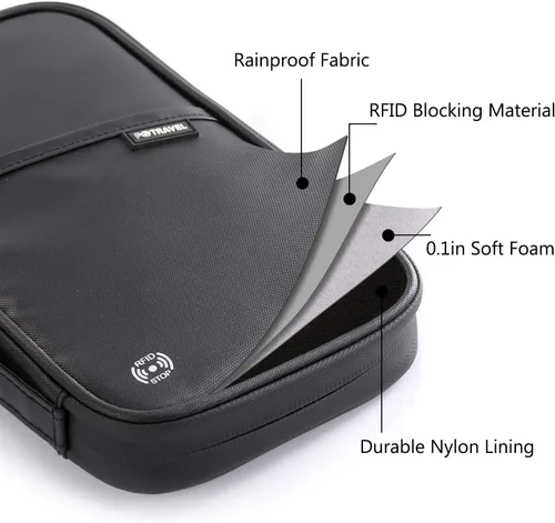 Miniatura 10 de VanFn Cartera RFID para pasaporte de viaje, soporte para pasaporte familiar, organizador de documentos de viaje serie P.Travel (nailon, gris)