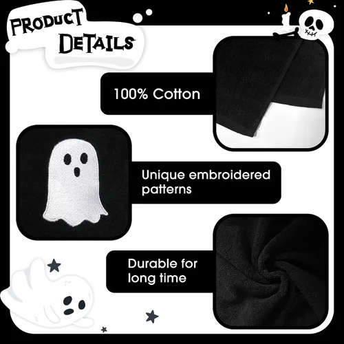 Miniatura 5 de Juego de 2 toallas de mano de Halloween, 100% algodón bordado negro y blanco fantasma, toallas de cocina y baño, 14 x 29 pulgadas