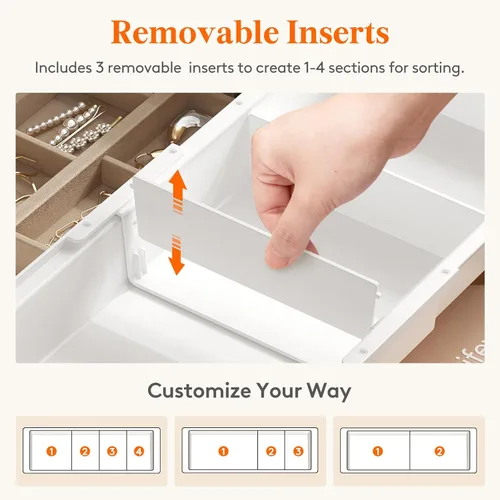 Miniatura 5 de Lifewit Bandejas organizadoras de cajones de maquillaje deslizantes con insertos, divisor de cajón de escritorio extensible colgante, se adapta a