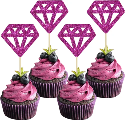 Miniatura 12 de 24 piezas de anillos de diamantes para cupcakes con purpurina azul profundo, anillos de boda, para boda, compromiso, aniversario, fiesta de San