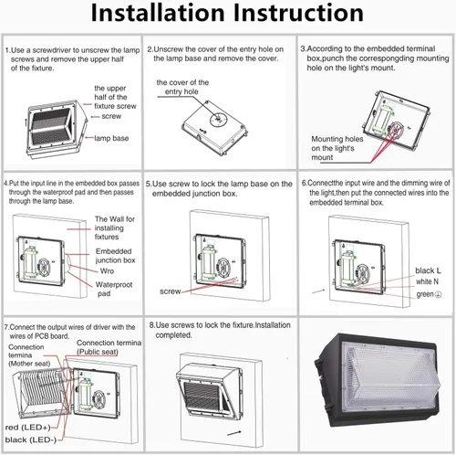 Miniatura 7 de Paquete de luz LED de pared de 100 W, fotocélula del atardecer al amanecer, 13000LM 5000K luz diurna AC100-277V IP65 impermeable LED paquete
