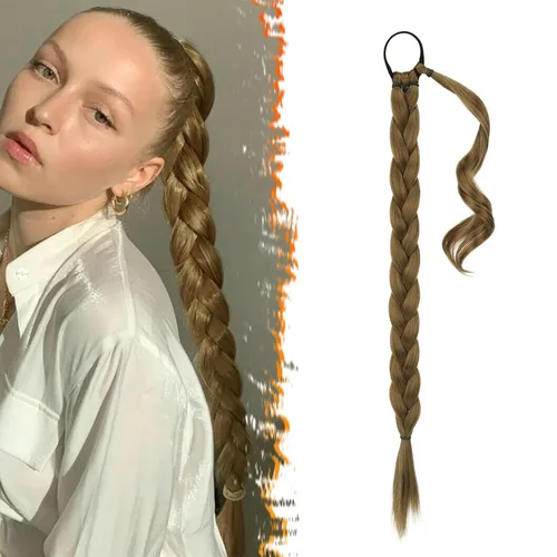 Miniatura 27 de Barsdar Extensión de 26 Pulgadas de Cola de Caballo Trenzada Larga con Banda Elástica - Extensiones de Cabello en Cola de Caballo Recta y Elegante