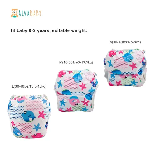 Miniatura 62 de Alva, Pañales de bebé para nadar, paquete de 2 unidades, talle único, reutilizable, lavable y ajustable de 0 a 36 meses. Tamaño de 10 a 40 lbs