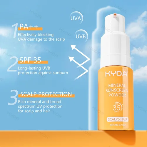 Miniatura 6 de KYDA Champú seco en polvo SPF 35, 0.71 onzas de tamaño de viaje Mineral Scalp Sunscrren Champú seco para mujeres y hombres, sin aerosol, champú