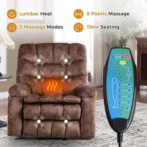 Miniatura 3 de IOMOR Silla grande reclinable eléctrica con masaje y calor para adultos mayores, mecanismo reclinable de seguridad y alta resistencia, silla