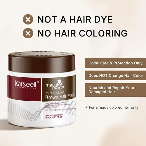 Miniatura 2 de Karseell Acondicionador de depósito de color, mascarilla de cabello marrón para cabello teñido y decolorado, refresca el color y tono marrón 16.9 fl