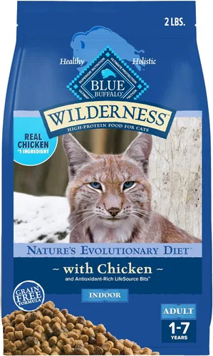 Blue Buffalo Wilderness Nature's Evolutionary Diet - Alimento seco natural sin granos con alto contenido de proteínas, para gatos adultos, pollo,
