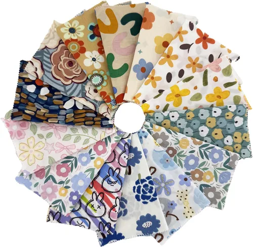 Miniatura 6 de Cuadros de tela de algodón 100% para niños, suministros de acolchado de 5 pulgadas, paquetes precortados de tela floral azul en liquidación