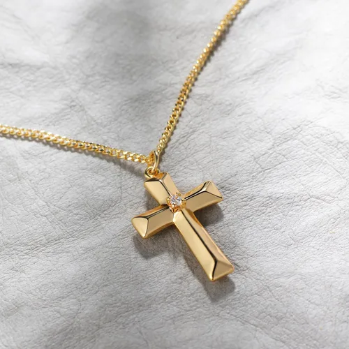 Miniatura 62 de Fettero - Collar con dije de cruz de fe, chapado en oro de 14 K, cadena fina, minimalista, simple, pequeña, para oración, regalo de joyería religiosa