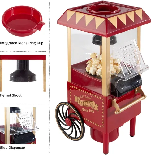 Miniatura 4 de Máquina de Palomitas de Aire - Máquina para Hacer Palomitas de Aire Caliente - Máquina de Palomitas de Mostrador de 6 Tazas Estilo Vintage Sin