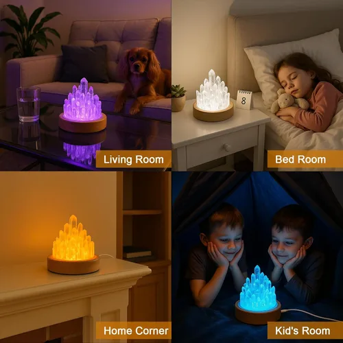 Miniatura 7 de Lámpara de cristales curativos con base de luz de madera, lámpara de noche de cuarzo transparente, lámpara de ambiente de cristal curativo natural