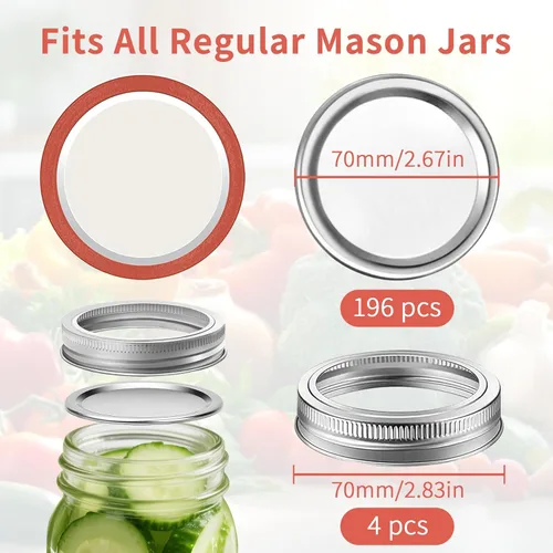Miniatura 2 de Aliggbent 160 Pcs Tapas de Enlatado de Boca Regular 70MM Tapas Herméticas de Tipo Separable para Tarros Mason de Boca Regular, Tapas de Enlatado a