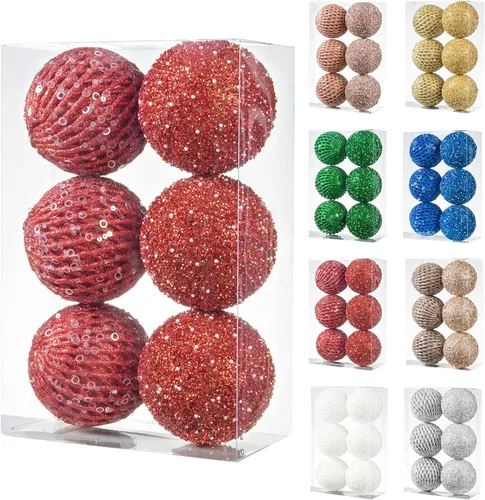 Miniatura 13 de Adornos de bola de Navidad de 3.15 pulgadas, con purpurina inastillable, adornos para árbol de Navidad, bolas colgantes de Navidad, decoraciones