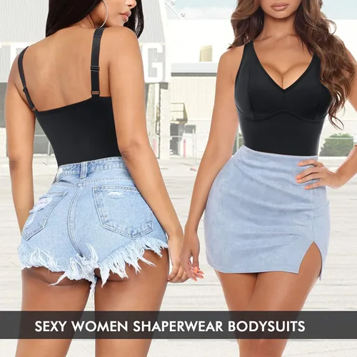 Miniatura 4 de REDPAI Body moldeador de tanga con brasier integrado para mujer, control de abdomen, moldeador de cuerpo completo, cuello en V, faja colombiana