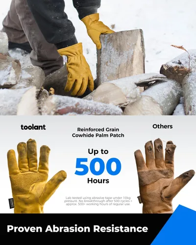 Miniatura 3 de Toolant Guantes de trabajo de invierno para hombre, de cuero aislado con resistencia al agua y protección contra abrasión para clima frío 1 par