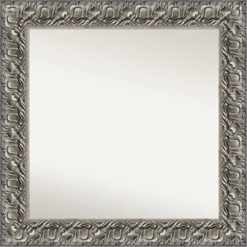 Miniatura 259 de Amanti Art Espejo de baño plateado para sobre fregadero, 26 x 26 pulgadas, espejo cuadrado de níquel pulido, marco de madera tradicional mediano, se