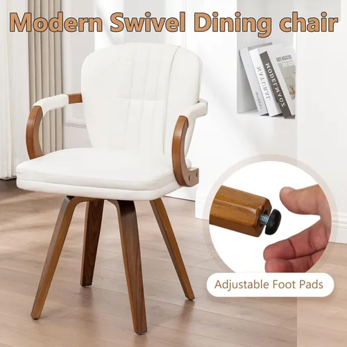 Miniatura 3 de Sillas de comedor giratorias de mediados de siglo, modernas sillas de cocina tapizadas de piel sintética negra con marco de madera curvada, sillas