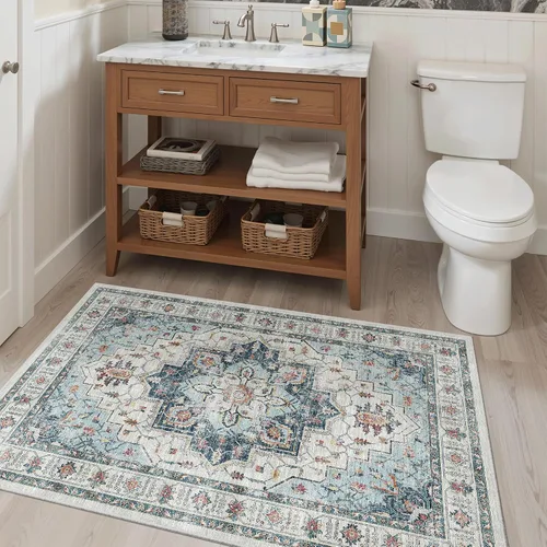 Miniatura 730 de Madane Tapete lavable de 2 x 10 pies para pasillo, cocina, recibidor, clásico, suave, antideslizante para interiores, casa de campo, baño, sala