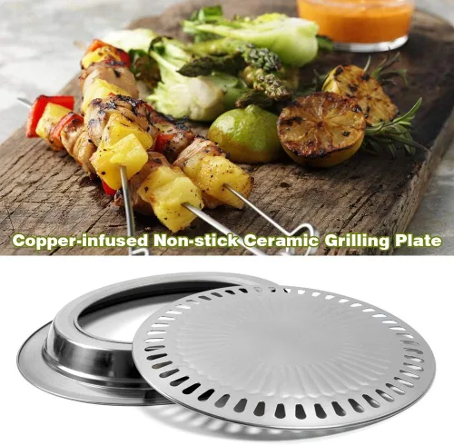 Miniatura 5 de Sartén coreana para barbacoa para estufa, sartén redonda de acero inoxidable de 11.81 x 1.1 pulgadas, placa de parrilla de campamento