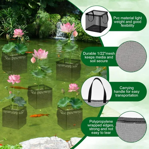 Miniatura 5 de Bolsas de plantación acuática con asas, maceta de estanque acuático de 7.8 pulgadas para estanque, bolsas de cultivo cuadradas, bolsas de tela