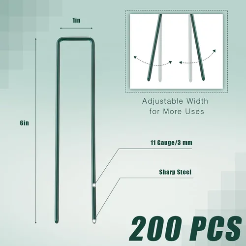 Miniatura 2 de Therwen 100 estacas de césped de 6 pulgadas para césped artificial, grapas de paisaje verde, galvanizadas a granel, estaca de jardín resistente