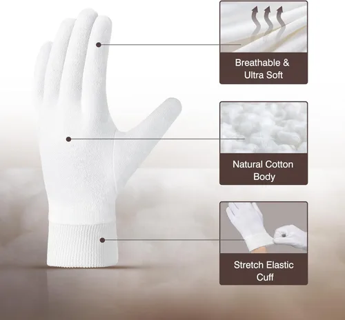 Miniatura 2 de COOLJOB 4 pares de guantes de algodón suaves hidratantes con puño elástico, guantes de loción para dormir durante la noche para manos secas, piel