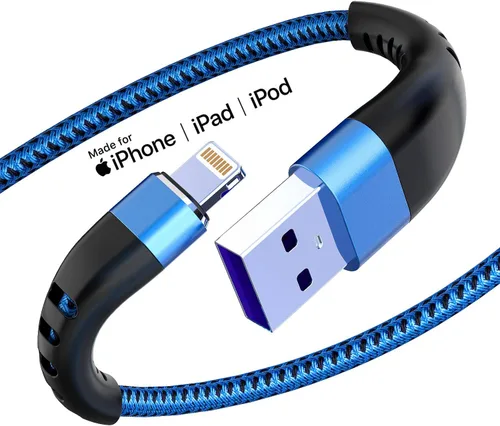 Miniatura 20 de Essri 3 cables de carga cortos de 1 pie para iPhone, con certificación MFi, cables Lightning fuertes de nailon trenzado, carga rápida USB para Azul