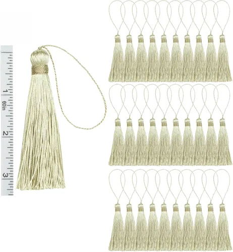 Miniatura 11 de 30 borlas de costura hechas a mano para manualidades, borlas suaves y sedosas de 5.7 pulgadas con lazo de cordón de 2.6 pulgadas para decoración