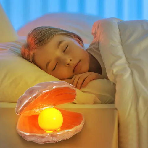 Miniatura 8 de DECHOUS Shell Pearl Night Light: LED cerámica rosa perla Shell luz escritorio mesita de noche lámpara de concha para dormitorio habitación de niños