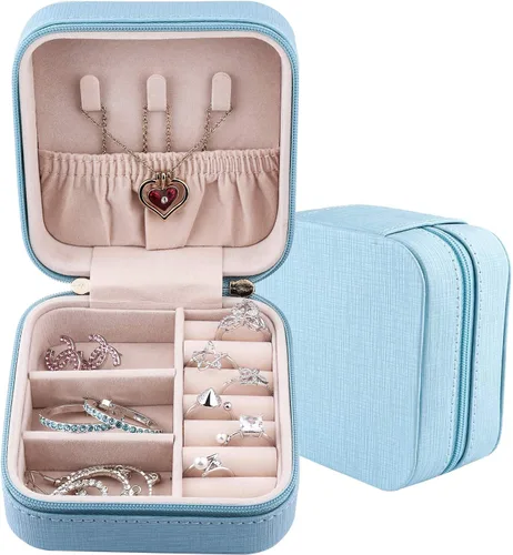 Miniatura 4 de Duomiila - Caja de joyería pequeña mini organizador de viaje portátil para anillos aretes collares Un regalo para niñas y mujeres
