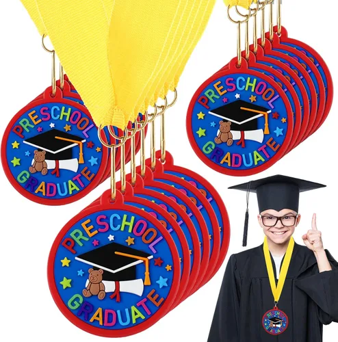 Miniatura 9 de Sratte Medalla de graduación preescolar de jardín de infantes para niños, medallas de premio de graduación con cinta amarilla para el cuello