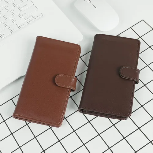 Miniatura 7 de Cubierta de cuero de la PU para registrar cheques duplicados, soporte de chequera de bloqueo RFID, Marrón oscuro, Estilo Billetera