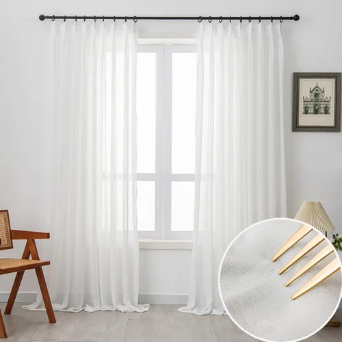 Miniatura 17 de Cortinas traslúcidas blancas con pliegues elegantes de 84 pulgadas, 1 panel, cortinas plisadas para sala de estar, puerta corrediza de vidrio